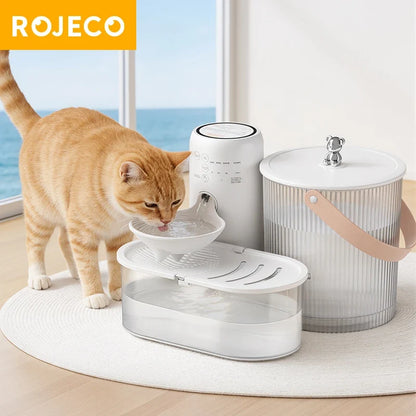 ROJECO Wireless Smart Pet Water Fountain Tilting 3L Cat Water Dispenser 2600mAh No-Filter Design Automatic Cat Fountain Drinker