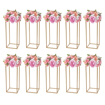 10Pcs Wedding Flower Stand Set 23.62"H Gold Metal Column Rack Wedding Party Prop Decor Balloon Display Holder Flower Vase Pillar