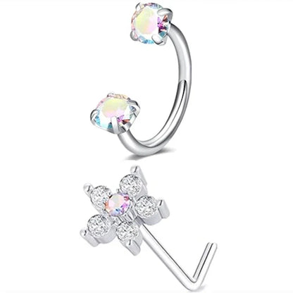 6/2pcs Horseshoe Nose Rings with L-Shape Nose Stud, Stainless Steel