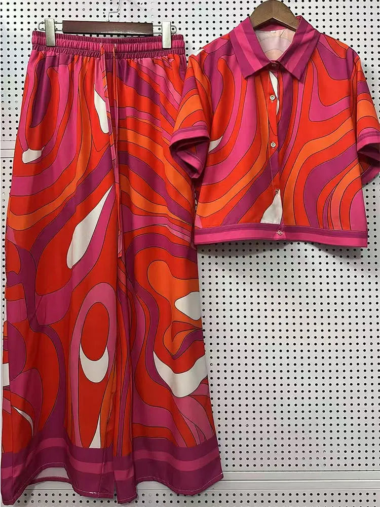 Summer New Fashion Women's Print Suit Lapel Short Sleeve Short Waist