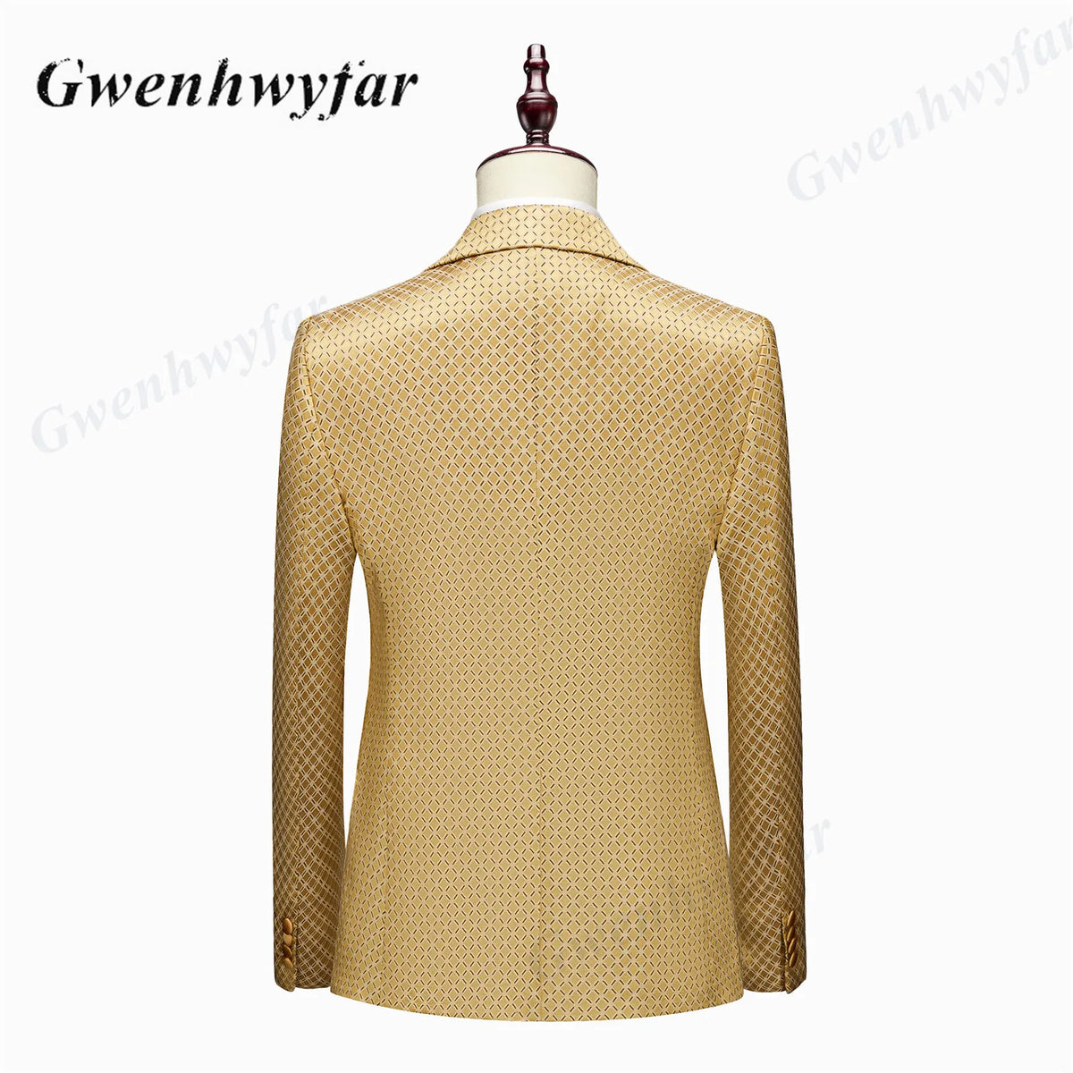 Gwenhwyfar Wheat-gold Patterns Suits of Men 2026 Autumn Party Suits Include Plain Gold Lapel Blazer Patterns Vest Slim Pants