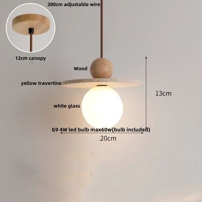DecorBites™ LED Knob Switch Pendant Lamp Yellow Travertine Copper Wabi Sabi Hanging Lights