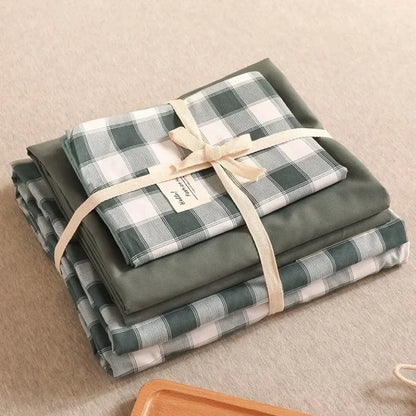 DecorBites™ Japanese Grid Print Bed Set in Washed Cotton for Summer Comfort