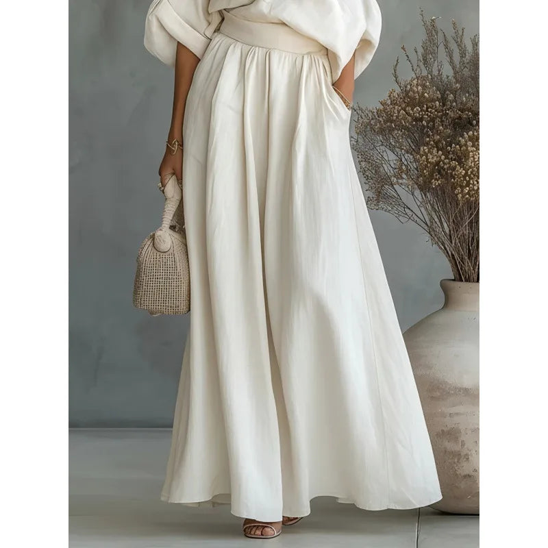 Spring/summer Korean Casual Pleated Half-Sleeve Shirt Wide-Leg Pants