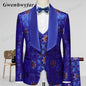 Gwenhwyfar Wheat-gold Patterns Suits of Men 2026 Autumn Party Suits Include Plain Gold Lapel Blazer Patterns Vest Slim Pants
