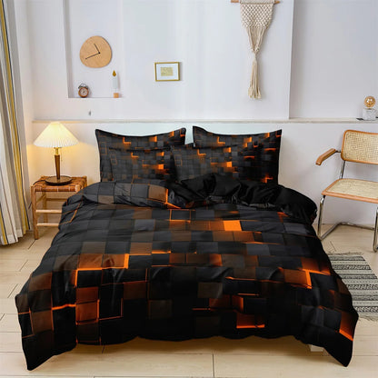 3pcs Luxurious Geometric Grid Plaid Print Soft Comfortable Duvet Cover