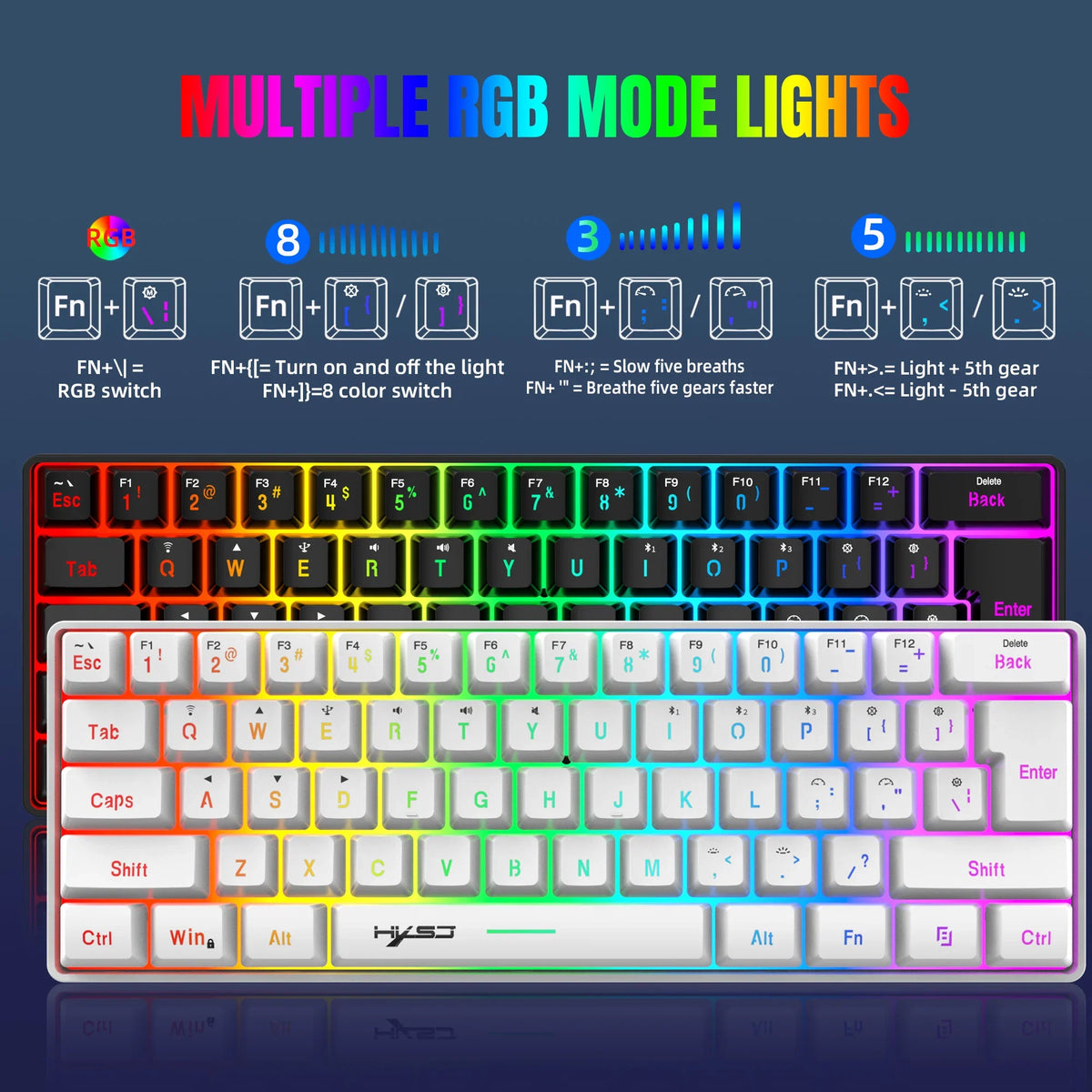 HXSJ 60% Wireless Gaming Keyboard and Mouse Combo,LED Backlit Rechargeable 2000mAh Battery,Mini Mechanical Feel Anti-ghosti