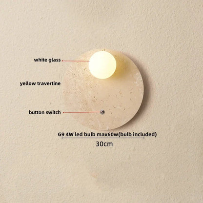 DecorBites™ LED Button Switch Wall Light in Yellow Travertine White Glass - Modern Nordic Design