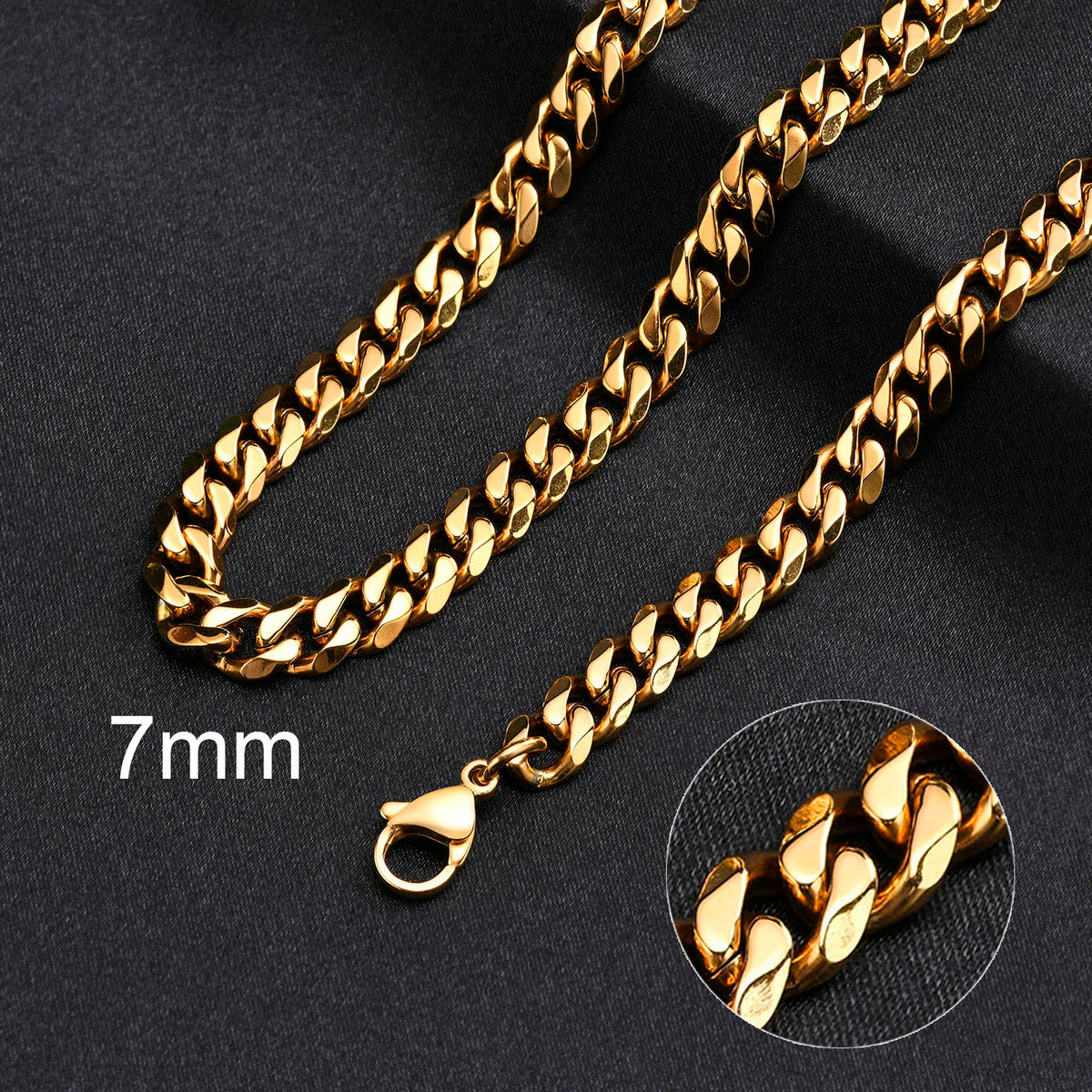 3-11mm Classic Cuban Chain Necklace for, Silver Black Gold Grey Color