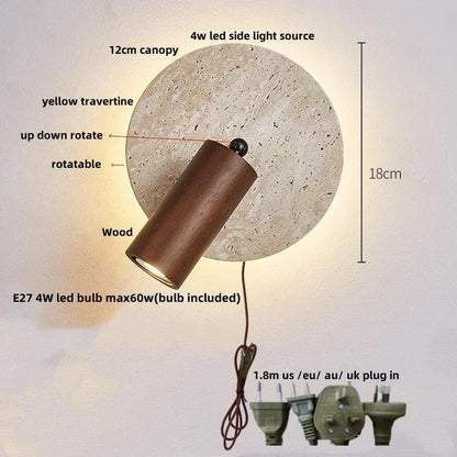 DecorBites™ LED Button Switch Wall Light in Yellow Travertine White Glass - Modern Nordic Design