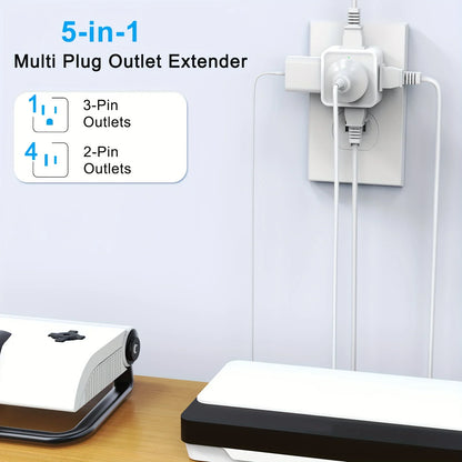 5 Way Multi Plug Outlet Extender, Wall Outlet Expander, Small