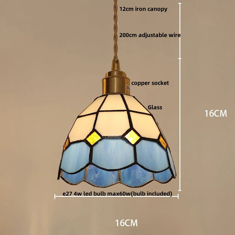 DecorBites™ Glass LED Pendant Lamp Tiffany Style Hand Stitch Dining Room Lights