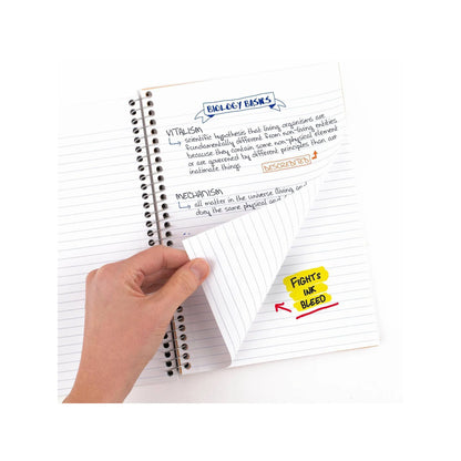 1pcs College Ruled Spiral Notebook With Pocket, Wire Bound, Acid-Free Paper, Perforated Sheets, Water-Resistant Cover, Ink Bleed