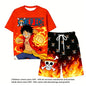 Anime One Piece Luffy Printed Short Sleeve T Shirt and Shorts Set