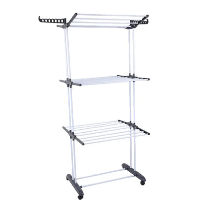 Foldable Plastic Clothes Drying Rack Laundry 4-Tier, Moveable Clothes Horse