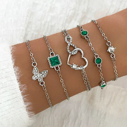 5pcs/set Rhinestone Butterfly Bracelet Set for Women Korean Fashion