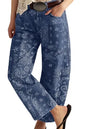 New Spring and Autumn Women's Loose Denim Flower Print Denim Pants Wide-leg Pants