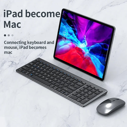 2.4G Wireless & Bluetooth Rechargeable Ultra-Thin Keyboard Mouse Set for Computer, Office, Gaming, iPad - Silent Slim Design
