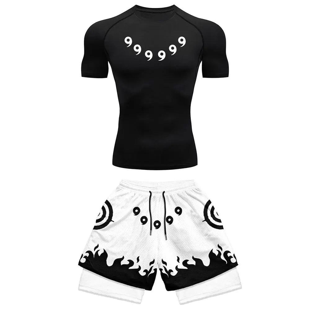 Anime Compression Set Running Sport Fitness Suit for Men Quick Dry