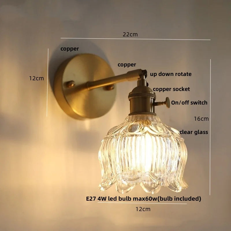 DecorBites™ Glass Pull Chain LED Wall Lamp Copper Socket Study Living Room Stair Light
