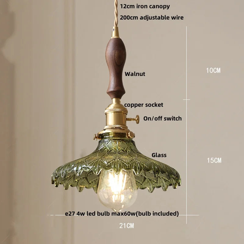 DecorBites™ Green Glass LED Pendant Light | Nordic Modern Copper Knob Switch Hanging Fixture
