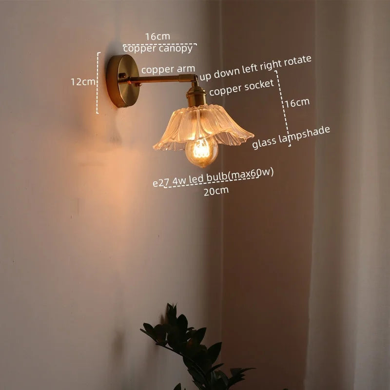 DecorBites™ Japanese Style LED Glass Copper Wall Lamp Sconce for Restaurant, Bar, Bedroom, Bathroom