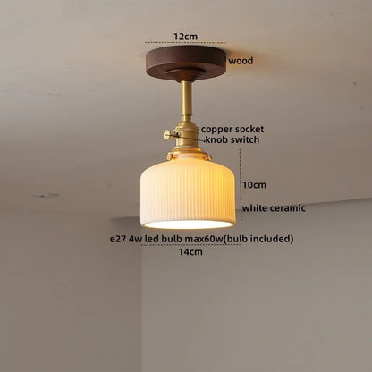 DecorBites™ Green Glass LED Ceiling Lights: Modern Copper Wood Indoor Lamp