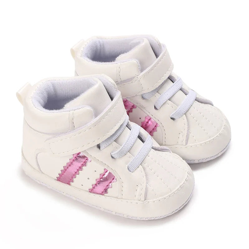 Baby Learning Walk Shoes, Striped PU Sports Shoes for Infants 0-18m