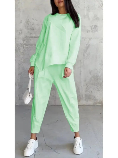 Autumn Winter Solid Color Casual Loose Irregular Long Sleeve Hoodie