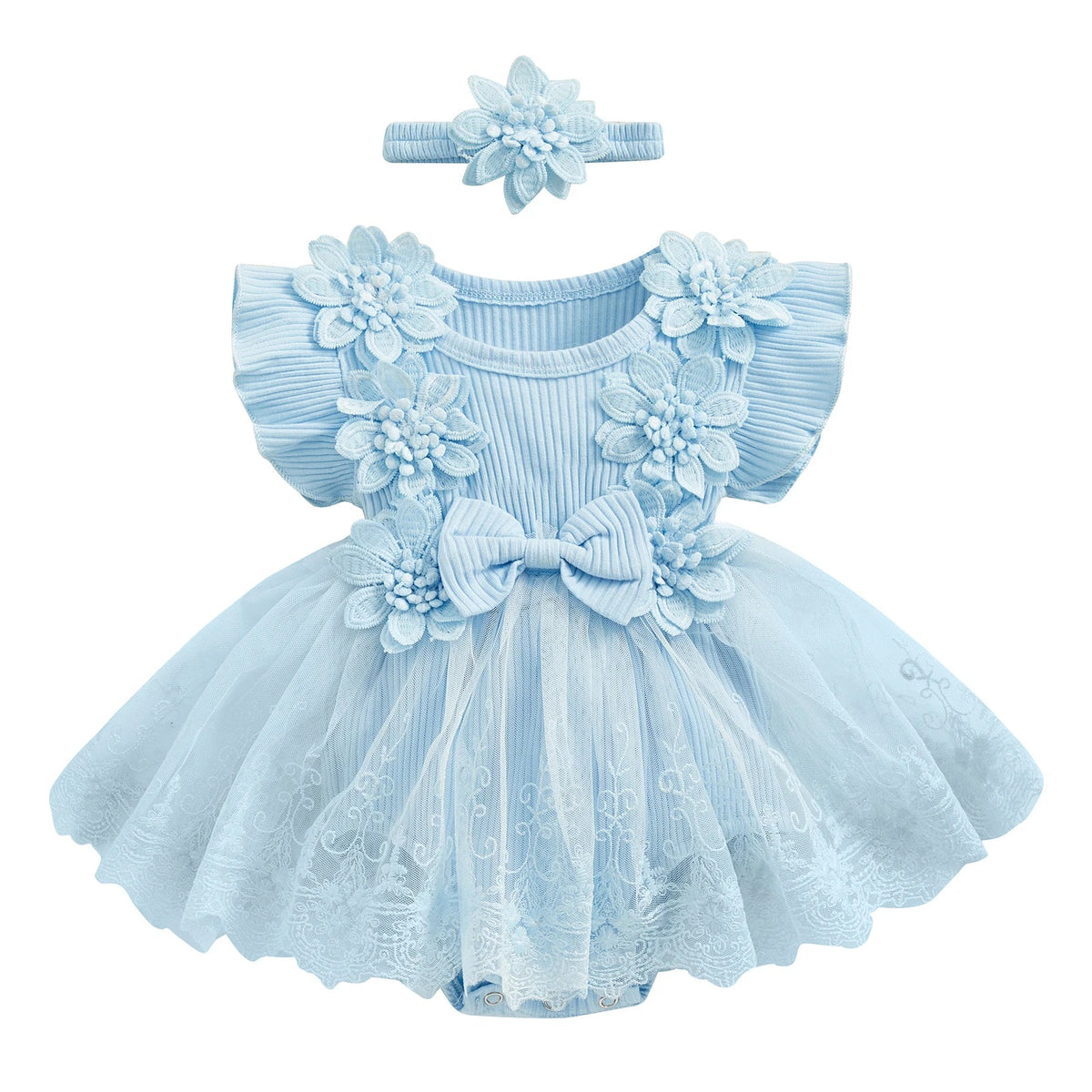 3D Flower Summer Baby Girls Romper Princess Mesh Newborn Clothes Lace