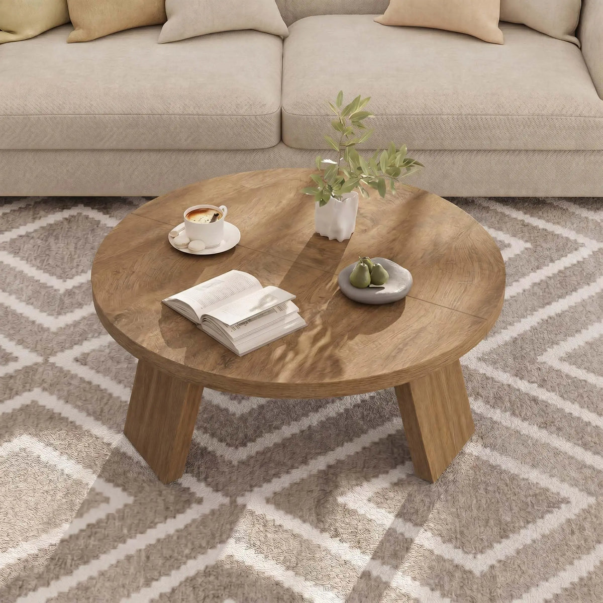 33.5 Inch Round Coffee Table for Living Room, Modern Center Table with