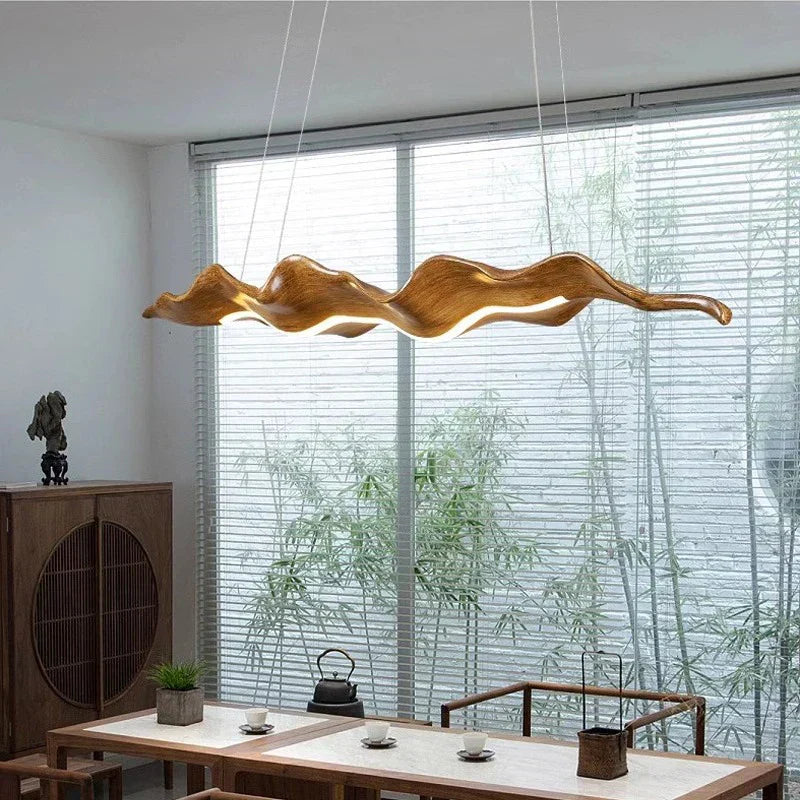 DecorBites™ Leaf Pendant Light: Modern Wood Hanging Lamp for Kitchen Dining Office Decor