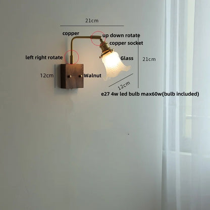 DecorBites™ Glass Pink LED Wall Lights Pull Chain Switch Rotatable Sconce Bedside Lamp