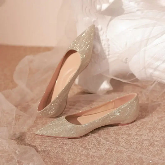 Woman Flats Gold Wedding Bride Shoe Pointed Toe Sexy Shoes For Women High Quality Fashion Novelties Offer 39 Genuine Mark On