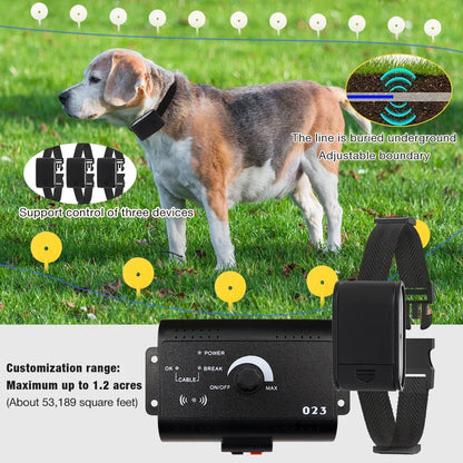 1.2 Acres Electronic Pet Fence System Adjustable Control Range Dog Fencing Dog Training Collar Electric Dog Sound Shocked Collar
