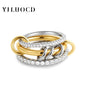 New Stainless Steel Cubic Zirconia Stackable Rings for Women 18k GoldPlating Multi-Link Connected Statement Ring Stack Jewelry
