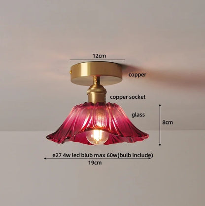 DecorBites™ Green Flower Glass Copper Ceiling Light - Nordic Modern LED, Living Room Bedroom Hallway Fixtures