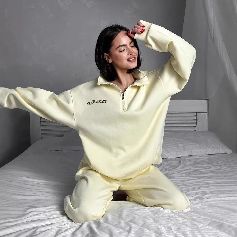 Autumn Women's Tracksuit with Zipper Oversize Hoodie Classic Two Piece