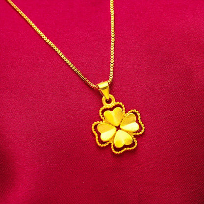 24K Gold Color Flower Pendant Necklaces for Women 18 Inch Water Wave