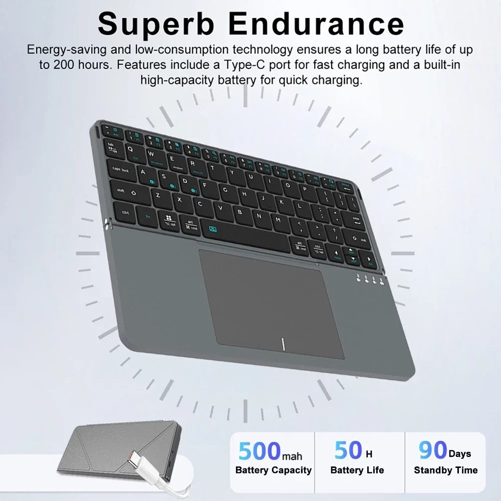 bluetooth Wireless Keyboard for Tablet/Phone/PC, Foldable Keyboard w/ Detachable Magnetic Leather Stand Ultra-Long Battery Life