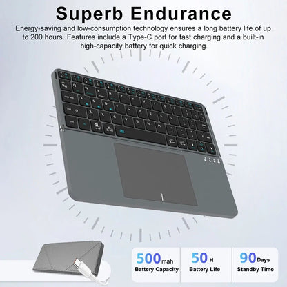 bluetooth Wireless Keyboard for Tablet/Phone/PC, Foldable Keyboard w/ Detachable Magnetic Leather Stand Ultra-Long Battery Life