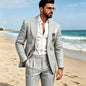 2 Pieces Beige Linen Men Suits Peaked Lapel Slim Fit Blazer Pants