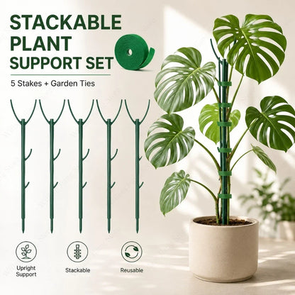 Climbing Plant Support Stakes Stackable Tall Poles with Ties Durable Plant Stem Holder for Indoor Outdoor Balcony Gardening