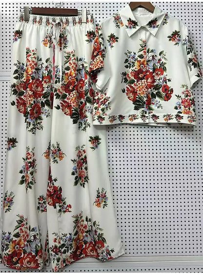 Summer New Fashion Women's Print Suit Lapel Short Sleeve Short Waist