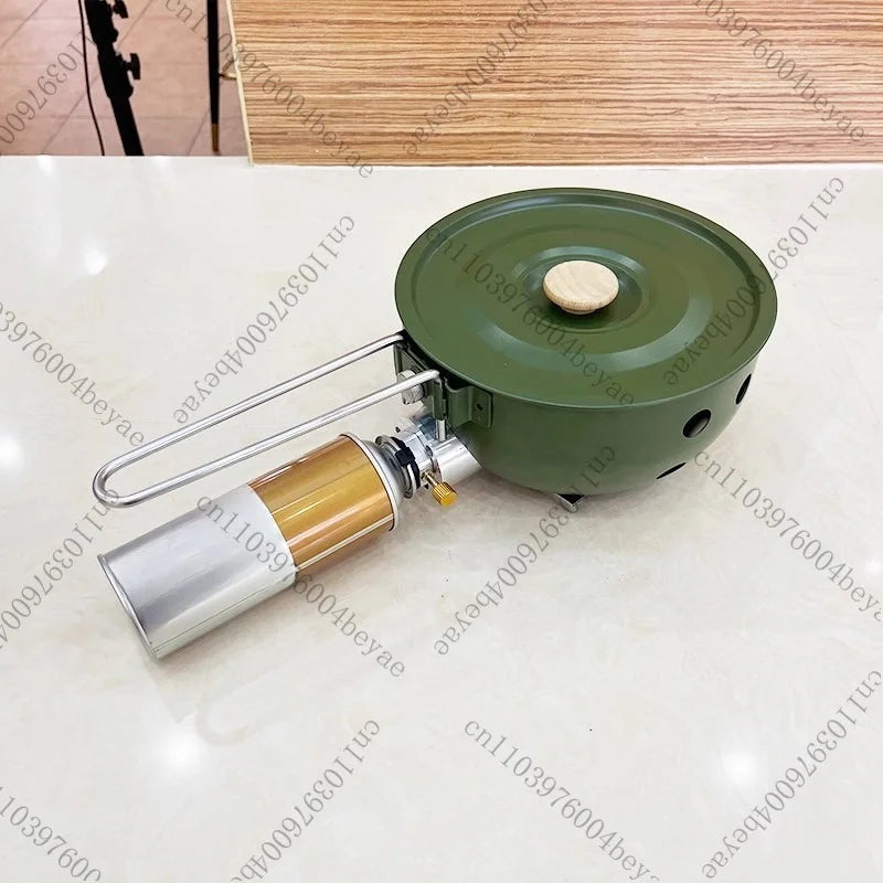 Camping Gas Stove with Non-Stick Pan Windproof Portable Camping Picnic