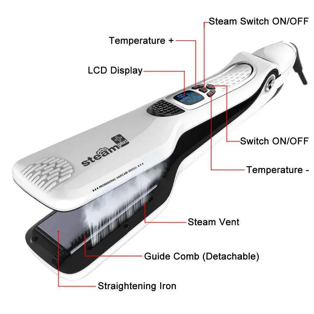 Wide Plate Steam Hair Straightener Temperature Controlled Perm