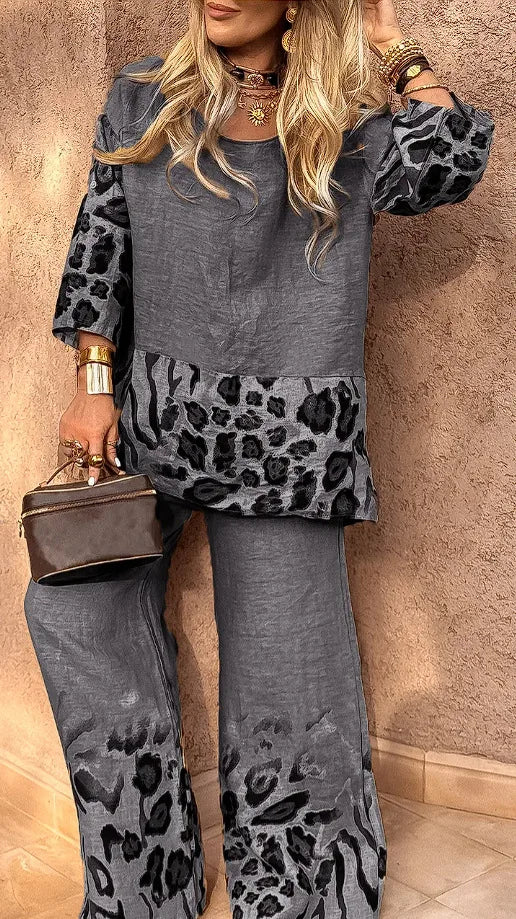 New Summer Leopard Print Two Piece Set Women Fashion Casual Loose