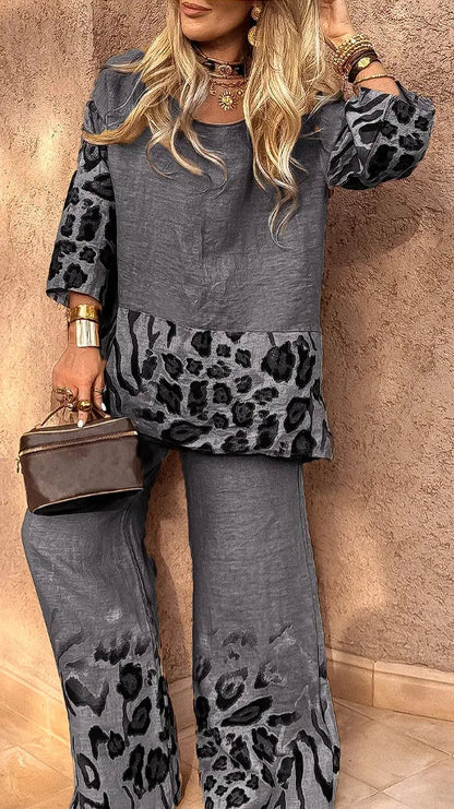New Summer Leopard Print Two Piece Set Women Fashion Casual Loose