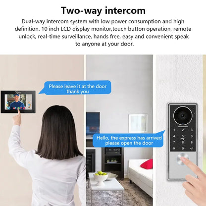 ANJIELO SMART Doorbell Video Intercom Camera System Wire 2‐wire Door Phone 10 Inch Screen 7 Protector Security