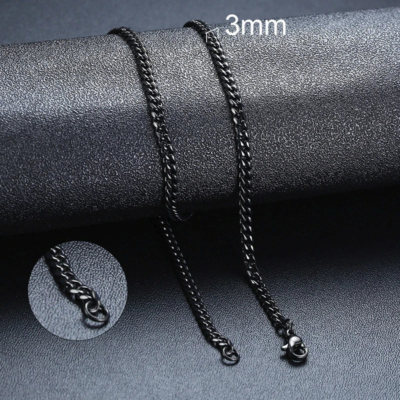 3-11mm Classic Cuban Chain Necklace for, Silver Black Gold Grey Color